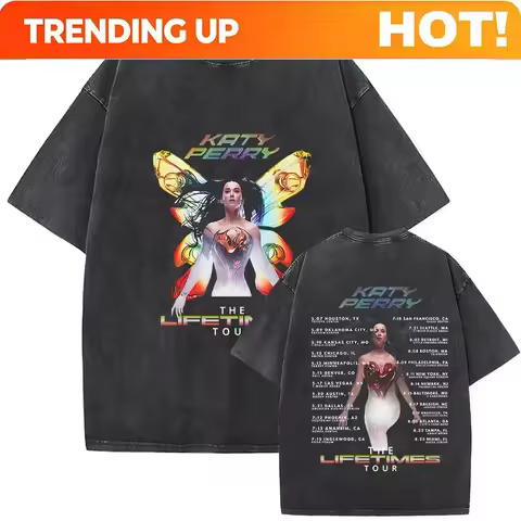 Customization Shirt Vintage Washed Katy Perry 143 Tour Album 2025 Fans Gift T-Shirt Men Women Summer