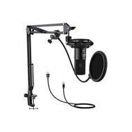 FIFINE USB Microphone Set Condenser Microphone Unidirectional Arm Stand with Stand (No Tripod Stand) Microphone Set with Pop Guard Type AB USB Cable Microphone for PC Skype Recording