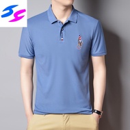 Hy Cross-Border New Summer Men's Short-Sleeved T-shirt Embroidered Lapel Polo Shirt Young and Middle-Aged Trendy plus Size Men's Shirt Polo T Shirt Men