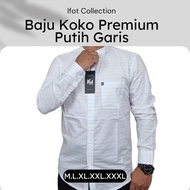 Baju Koko Premium Pria lengan panjang Putih Garis garis
