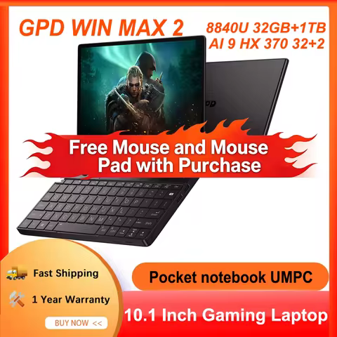 GPD WIN MAX2 Laptop AMD AI 9 HX 370 10.1' 32GB RAM 1/2TB TOUCHPAD Backlit Keyboard Mini PC DDR5 port