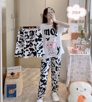 QQS New Korean 3 IN 1 cute Terno Cotton Sleepwear Pajama Set For Women Nightwear
