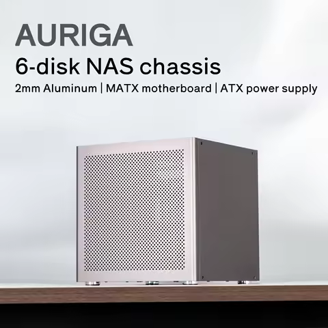 Auriga 6-bay NAS Case Chassis 2mm Anodized Aluminum MATX Motherboard ATX Power Supply Feiniu Black S