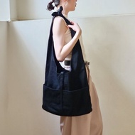 黑色丹寧布打結旅行漂流人包BLACK DENIM HOBO BAG