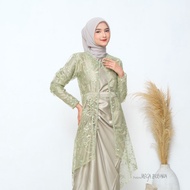 Dress Nia Rompi Gamis Set 2 in 1 Gamis Serut Velvet Kombinasi Outer Cardigan Brokat Payet Mutiara Baju Pesta Tunangan Lamaran Kondangan Wisuda Bridesmaid Modern Kekinian