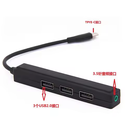 USB 3.1 Type C To USB 2.0 HUB 1m3.5mm Audio Output Converter Cable For MacBook Pro 13 15 chromebook 