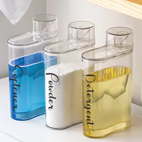 Transparent Laundry Detergent Dispenser Bottle Sealed Tank for Detergent Powder Bleach Softener Laun