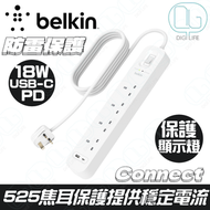 Belkin Connect Surge Protector 4 位防雷保護拖板附USB-C及USB-A｜2米電線｜SRB001af2M-MY｜