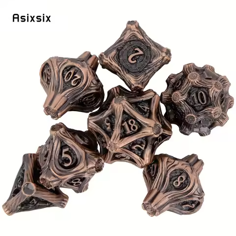 7 Pcs Copper Tree Stump Root Metal Dice Solid Metal Polyhedral Dice Set Suitable for Role-Playing RP