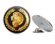 BRK Studio Cool Black and Gold Lion with Olive Branches Icon Round Metal 0.75" Lapel Pin Hat Shirt P