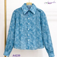 LAVENDER women's office shirt with German collar and long sleeves, blue A4239