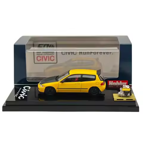 1/64 Hobby Japan CIVIC (EG6) JDM Style Customized Version With Engine Display Model Yellow HJ642017A