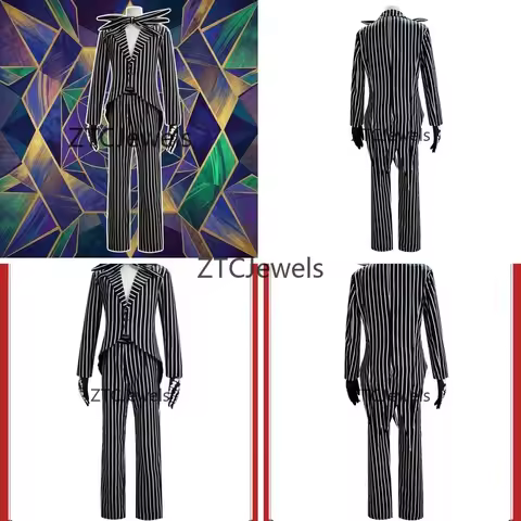 Jack Skellington Cosplay Costume Scary Horror Halloween Suit Striped Men Uniform Christmas Nightmare