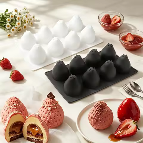 8 or 10-Cell Strawberry Design Food Grade Silicone Mousse Cake Mold Chocolate Jelly Making Tools Non