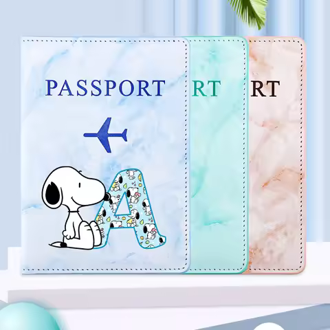 Snoopys Unisex Airplane Passport Cover Women Men Travel Passport Case Leather Cartoon Passport Walle