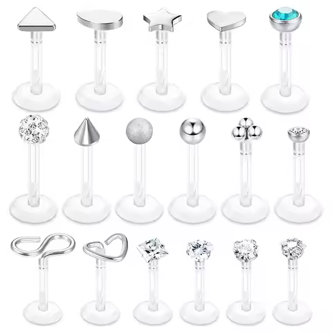 WKOUD 16G Tragus Forward Helix Cartilage Earrings Studs Clear Labret Stud Lip Rings Monroe Piercing 