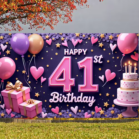 41st Celebration Banner Glittery Celebration Background Birthday Event Backdrop Gift Box Pattern Par