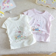 2026 New Hello Kitty Themed Girls Flutter Sleeve T-Shirt Kids Daily Outfit