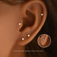 2pcs 925 Sterling Silver Round Cubic Zirconia Stud Earrings, Women's Gold Tone Earrings, Can Sleep W