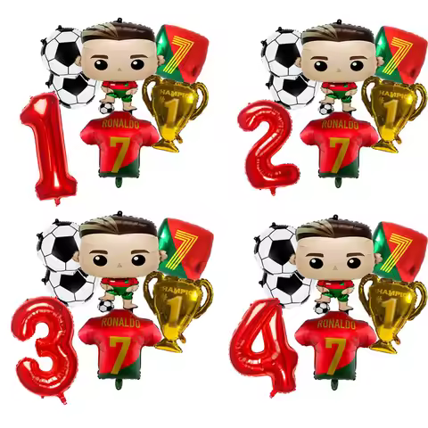 7pcs Cr7 Soccer Birthday Aluminum Film Balloons Cartoon Cr7 1-9 Digital Balloons Football Theme Birt