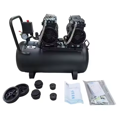 50L Portable Air Compressor 1500W Oil-Free Silent 0.7MPa 120L/min Dual Cylinder Air Compressor for F