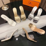 DASEN 338-5 glass heels and transparent strap 2.5inch heels for women