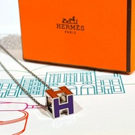 98%NEW二手HERMES項鏈 CAGE D H Pendant (紫色x銀鏈)立體方型骰子LOGO Cage d'H pendant #香榭站正品