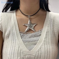 AUTU Metal Exaggerate Personality Big-Pentagram Star Pendant Necklace for Women