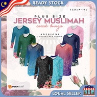 Jersey Muslimah Plus Size/ Baju Jersi Muslimah Corak Bunga/ T-shirt Muslimah M-7XL/ Full Printing Je
