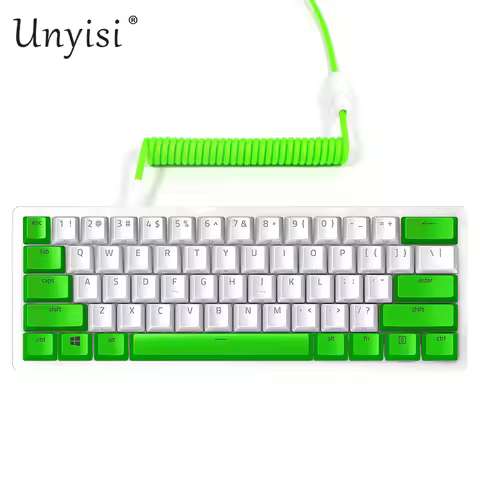 Hand Made Paracord and PET Double sleeved USB to Type-C Micro Mini-USB Coiled cable for Razer PBT Ke