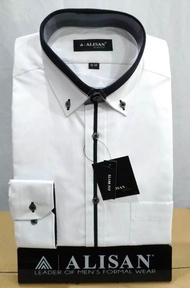 Kemeja Alisan Putih Slimfit Kombinasi Lis Hitam Lengan Panjang