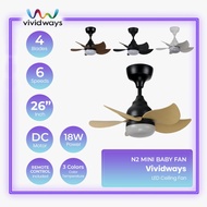 K2 VIVIDWAYS N2 MINI BABY FAN LED CEILING FAN 3 COLORS