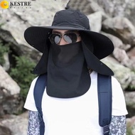 KESTRE Man Sun Hat, Cotton Neckline Mask Sunscrean Bucket Hat, Fashion Face Mask Mesh Wide Brim Summer Cover Face Cap Climbing