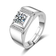 18K White Gold Moissanite Men's Diamond Ring 1 Carat Men's Ring Sandblasted Matte White Gold Ring