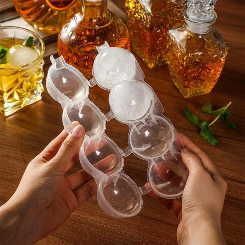 Cetakan Es Batu Bentuk 4 Bola Bulat Silikon Whiskey Ice Ball Maker Tray Ice Cube Mold Alat Cetak Es