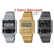 [2YEARS WARRANTY] Casio Vintage Unisex Digital Sports Watch A100WE-1A A100WEG-9A A100WEGG-1A  A100WE