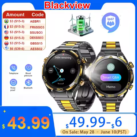 Blackview W90 Pro AI GPT Smart Watch Accurate GPS 900mAh Large Battery 1.43" AMOLED Flashlight Water