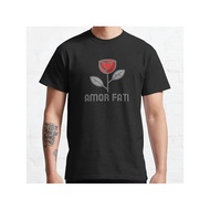 Funny Greek Philosophy Stoic Humor Graphic T-Shirt- Amor Fati(love Of Fate) Design With Red Rose& Gr