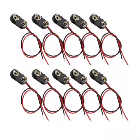 10 Pcs 9V Battery Connector Clip with Lead Wires Harness Holder I-Type Plastic Housing Pigtail Snap 