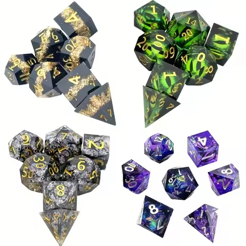 7 Pcs Resin Plyhedral Dice Golden Numbers Dice Sharp Edges Dice Suitable For Role Playing Games RPG 