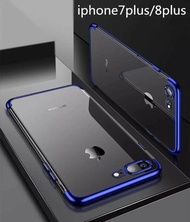Case ไอโฟน7พลัส Case iPhone7Plus iPhone8Plus เคสซิลิโคน ขอบสีหลังใส เคสนิ่ม สำหรับรุ่น iPhone7+ iPhone8+
