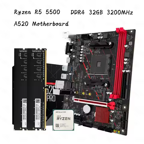 A520M AM4 Motherboard Kit AMD Ryzen R5 5500 Kit DDR4 32GB 3200MHz Support M.2 NVME Dual Channel DDR4