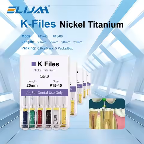 ELIJAH 30Pcs/ 5Box Dental NITI Endodontic Root Canal File K Files 21/25/28/31mm Endo Files Hand Use 