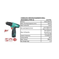 Dca 12v cordless impact drill cw 2pcs 12v batteries and 1pc charger