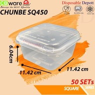 CHUNBE SQ450 Square Disposable Plastic Food Container【50sets± ]/Bekas Cheesekut /Bekas Plastik Segi 