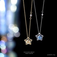 Simple Five-pointed Star Sterling Silver Clavicle Chain Diamond-studded Classy Hollow Niche Design F