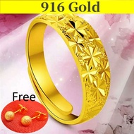 916 Gold Ring for Women Original Adjustable Open Rings Jewellery Gift for Women Lady Valentine's Day Present Earrings