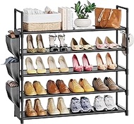 VILICK 5 Tier Shoe Rack with Side Bag and Hooks,Shoe Organizer Space Saver Storage for 20-25 Pair Shoe Storage Shelf Sturdy Long Vertical Shoe Rack Organizer for Closet,Entryway,Small Spaces