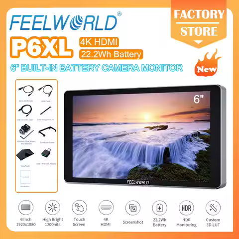 FEELWORLD P6XL 6-inch Camera Field Monitor Aluminum Case Built in Battery 4K HDMI High Brightness 12