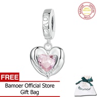 BAMOER 925เงินสเตอร์ลิงสีชมพู Guardian หัวใจแขวนลูกปัด Hollow Rose Rivet Charms สำหรับสร้อยข้อมือและ